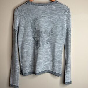 Skull Cashmere Black and White Ribbed Striped Signature Skull on Back of Shirt